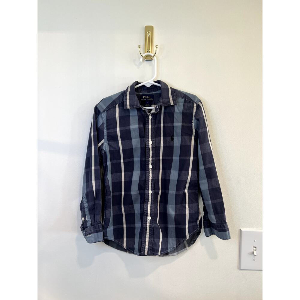 Polo Ralph Lauren Boys Plaid Button Down Shirt 6 Blue Classic Preppy Long Sleeve